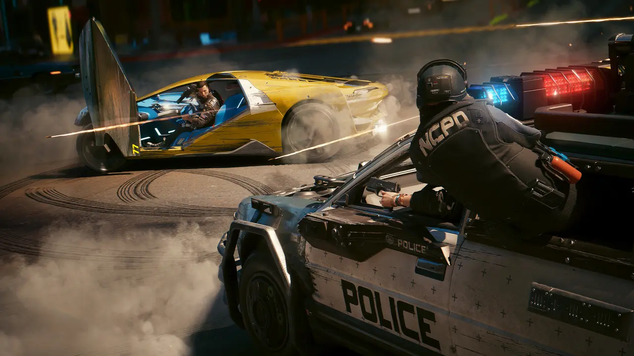 Rượt đuổi trên đường phố Night City trong Cyberpunk 2077