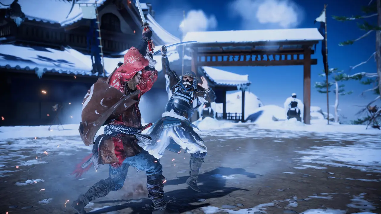 Jin Sakai giao đấu trên nền tuyết trong Ghost of Tsushima